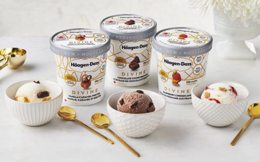 Announcing the launch of the new Häagen-Dazs® DIVINE collection in Canada, a range of three remarkably light ice cream flavours featuring the same creamy taste Canadians know and love, with 50 per cent less fat and 25 per cent less sugar than regular Häagen-Dazs ice cream (CNW Group/Häagen-Dazs)